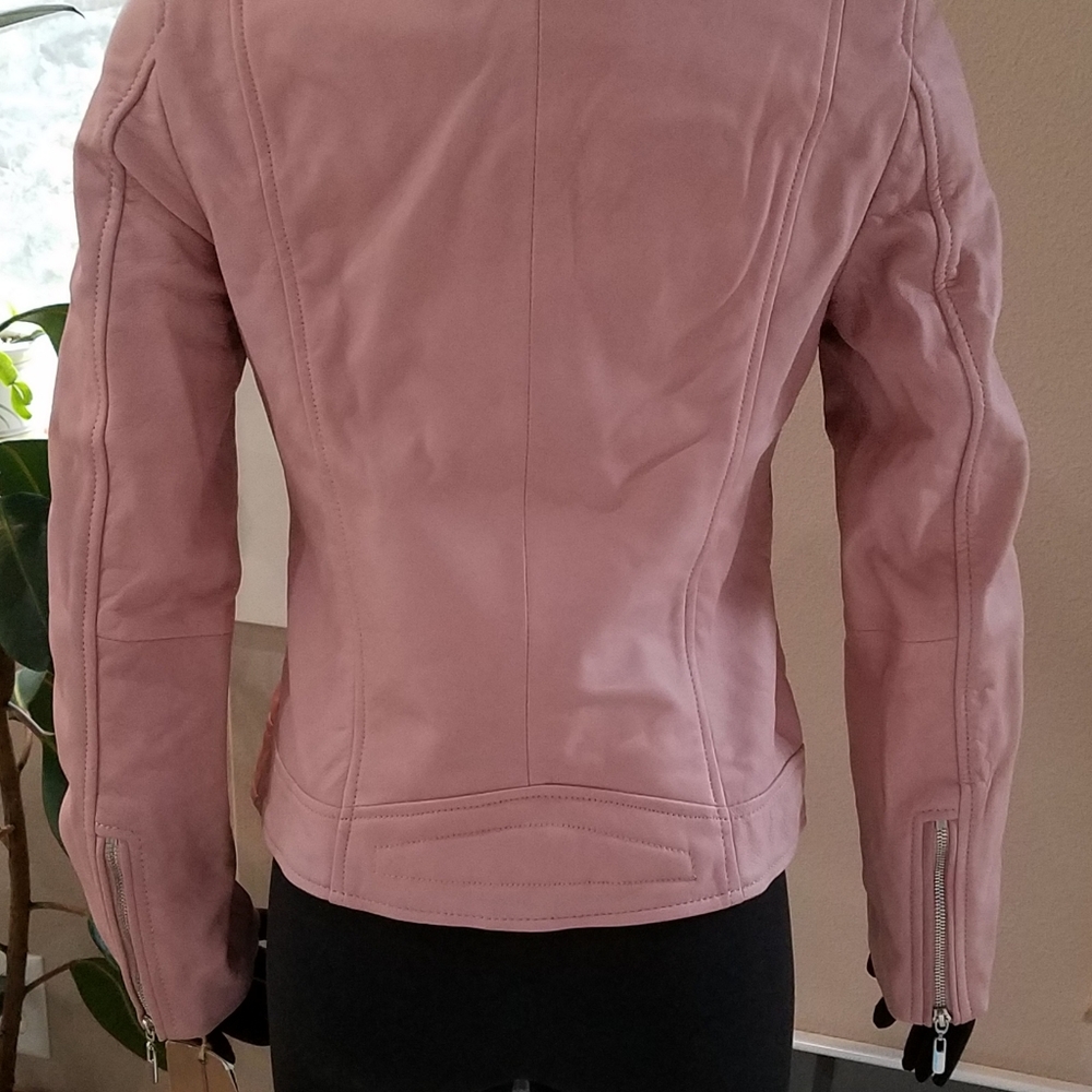 Wilsons Luxe Leather Moto Jacket Vintage Style Dusty Pink Silver Tone Hdwr S NWT - Picture 11 of 14